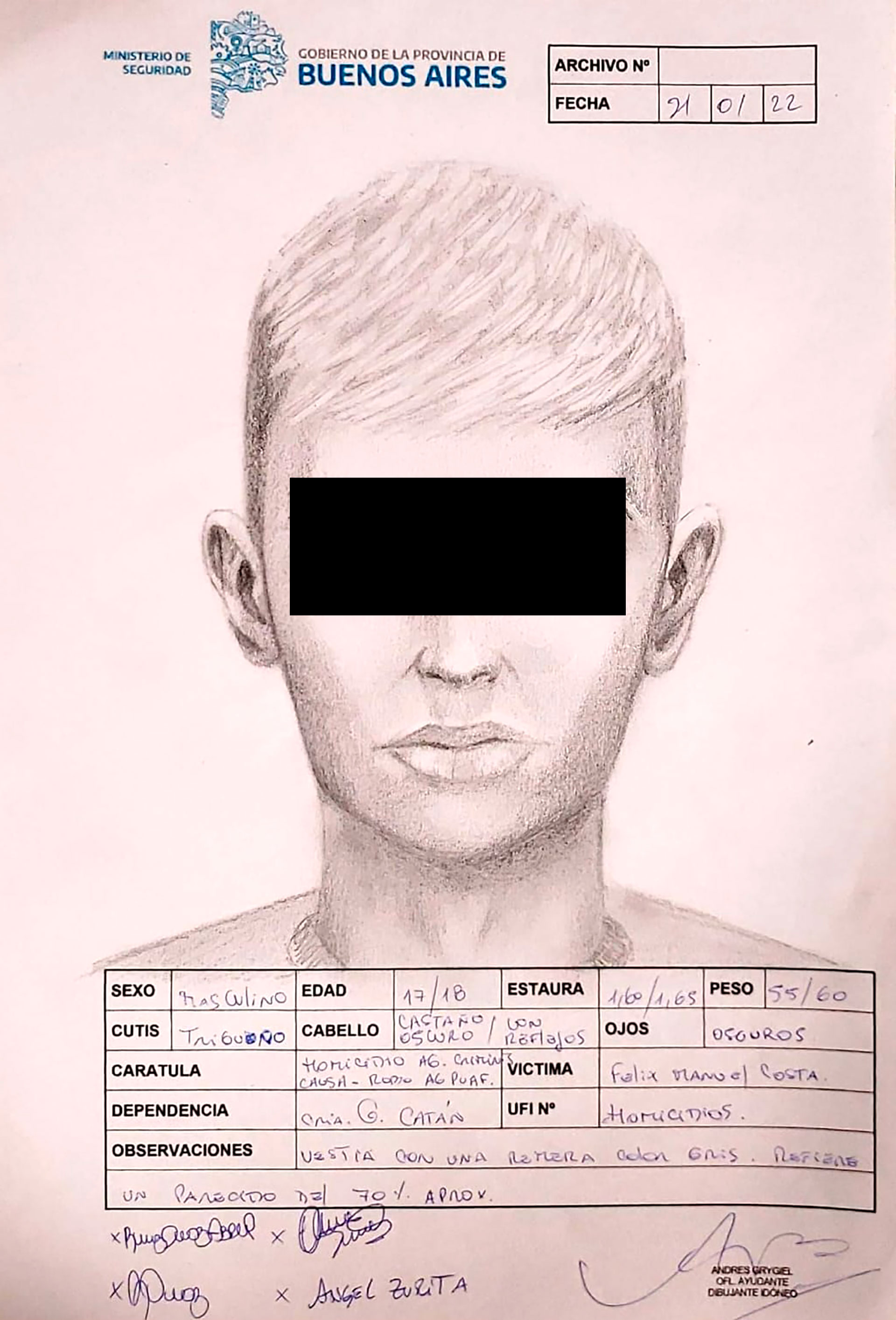"El Moro" en el identikit que llevó a su captura.
