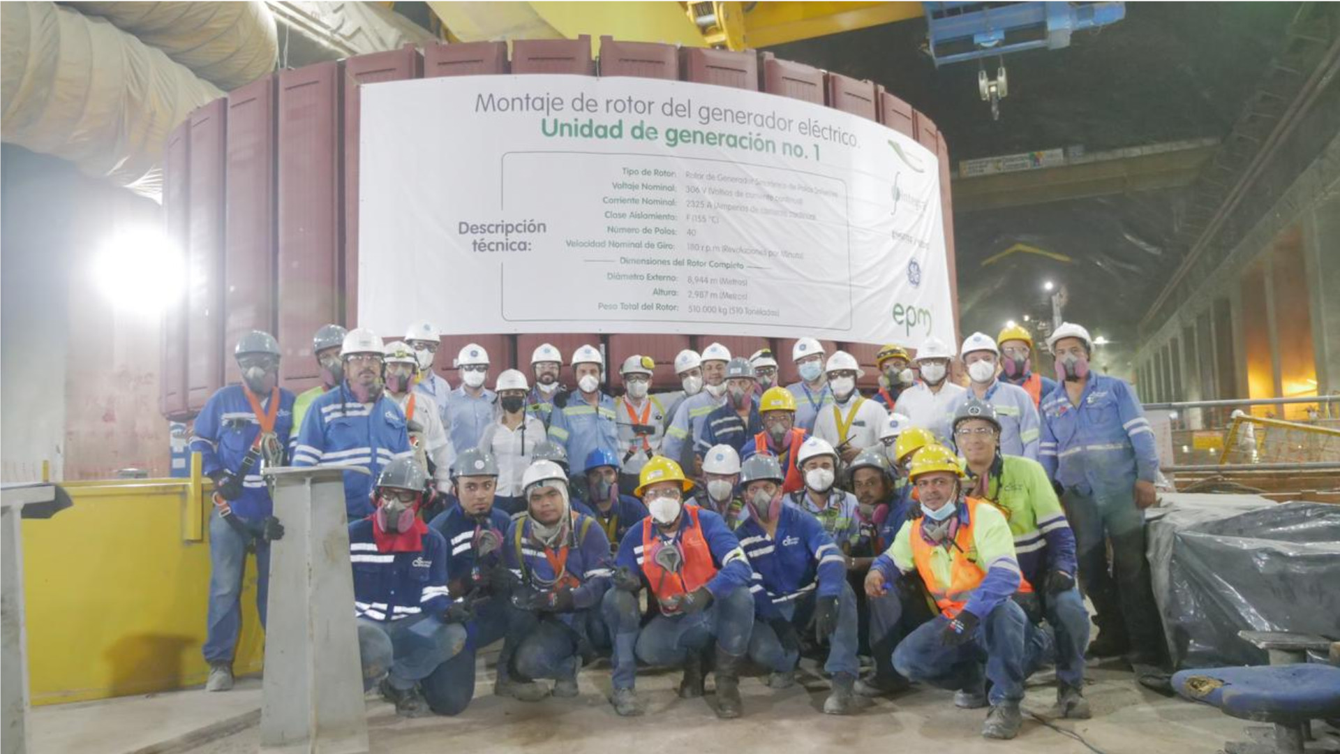 300 trabajadores del proyecto de Hidroituango colaboraron en la instalación del primer rotor de la hidroeléctrica. Foto: EPM