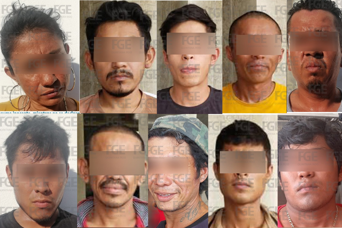 Entre los 11 detenidos se encontraba una mujer. Todos fueron identificados como presuntos narcomenudistas (Foto: Fiscalía Quintana Roo)