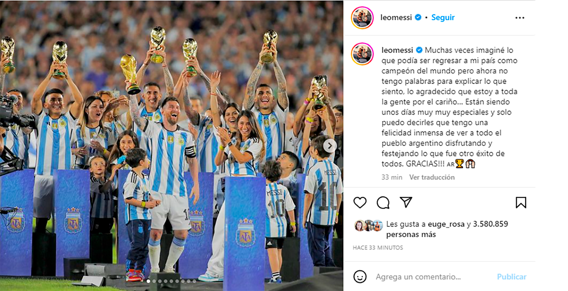 El posteo de Lionel Messi
