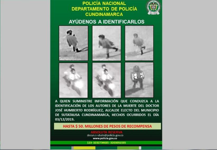 Cartel donde se ofrece recompensa por información sobre el homicidio del alcalde de Sutatausa, en Colombia.