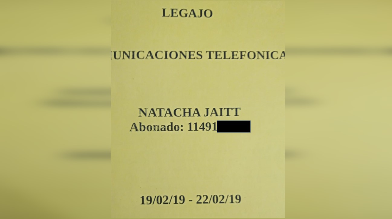 Imágen del legajo sobre las comuniaciones de Natacha Jaitt con el celular secuestrado 