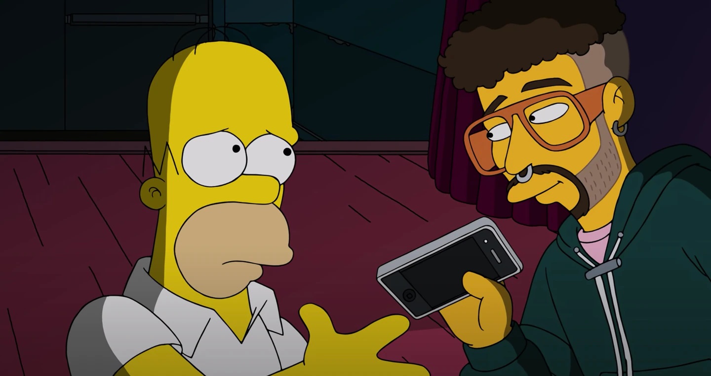 Imagen del episodio en el que, al parecer, los Simpson predijeron el momento en el que Bad Bunny tira el celular de una fanática