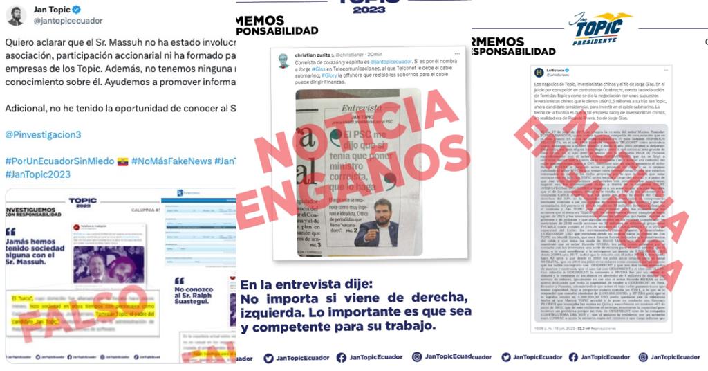 Jan Topic ha calificado a algunos contenidos emitidos por periodistas y medios como engañosos o falsos. Estos contenidos se refieren a sus empresas familiares.