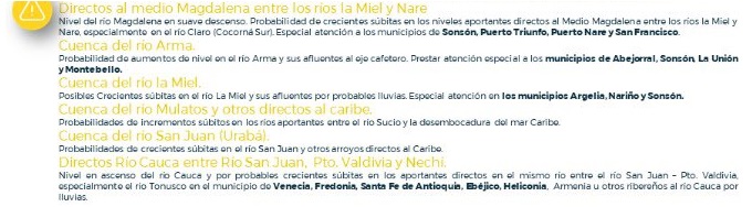 Afluentes y municipios de Antioquia en alerta amarilla por riesgo de inundación. Foto: Dagran.