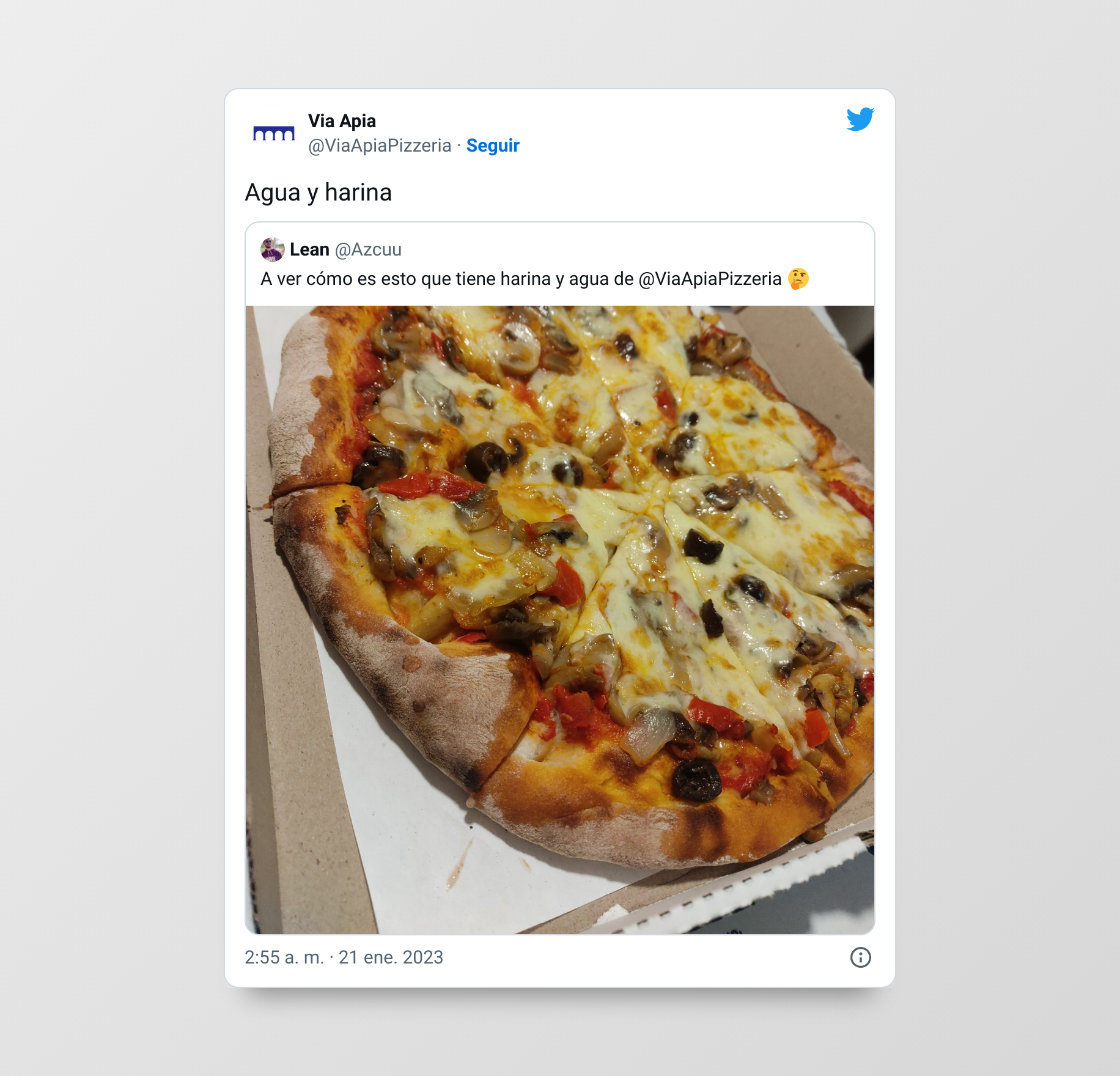 La pizzeria es reconocida en redes sociales ya que funciona todos los días, desde el año 1965. (Twitter @ViaApiaPizzeria)