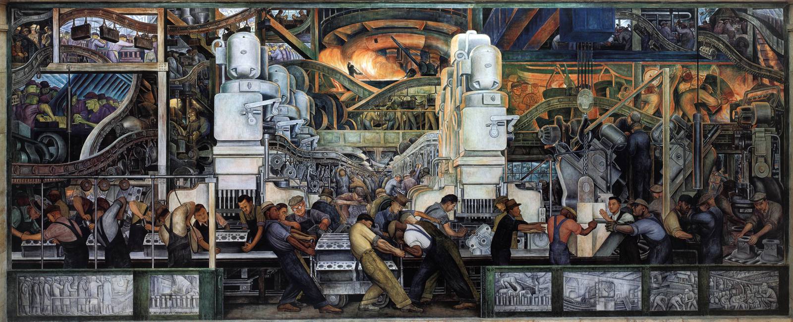Pared norte de “Industria de Detroit” (1932), de Diego Rivera, en el Instituto de Artes de Detroit, EE.UU.  