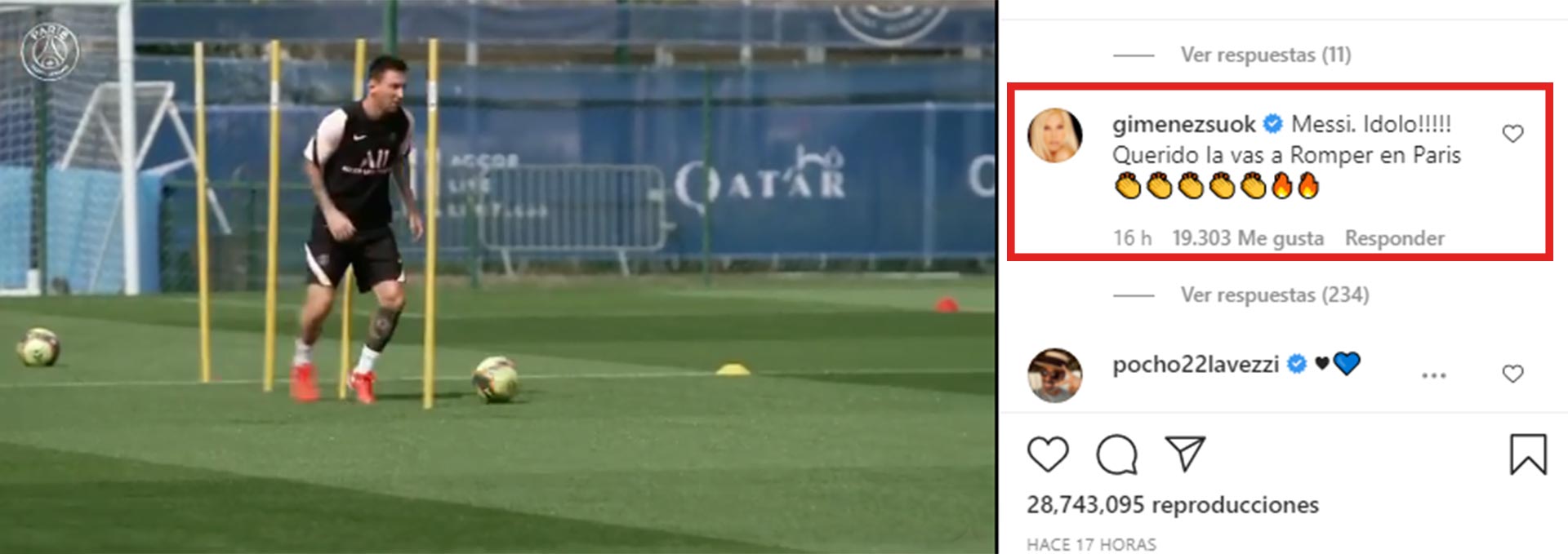 Susana usó Instagram para saludar a Messi por su llegada al PSG