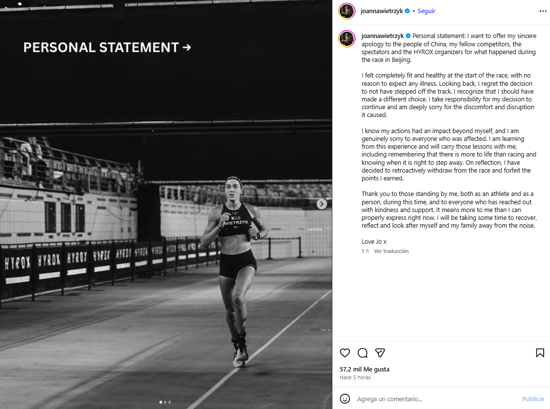 Habl&oacute; la atleta que sufri&oacute; un accidente escatol&oacute;gico durante una competencia de Hyrox y revel&oacute; la inesperada decisi&oacute;n que tomar&aacute;