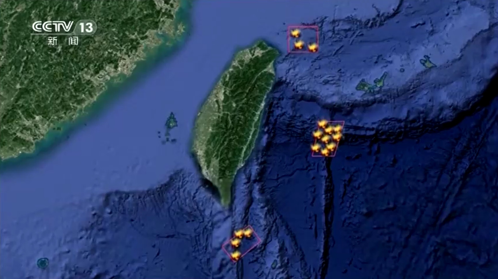 Chart showing missile firing over Taiwan and range of targets
