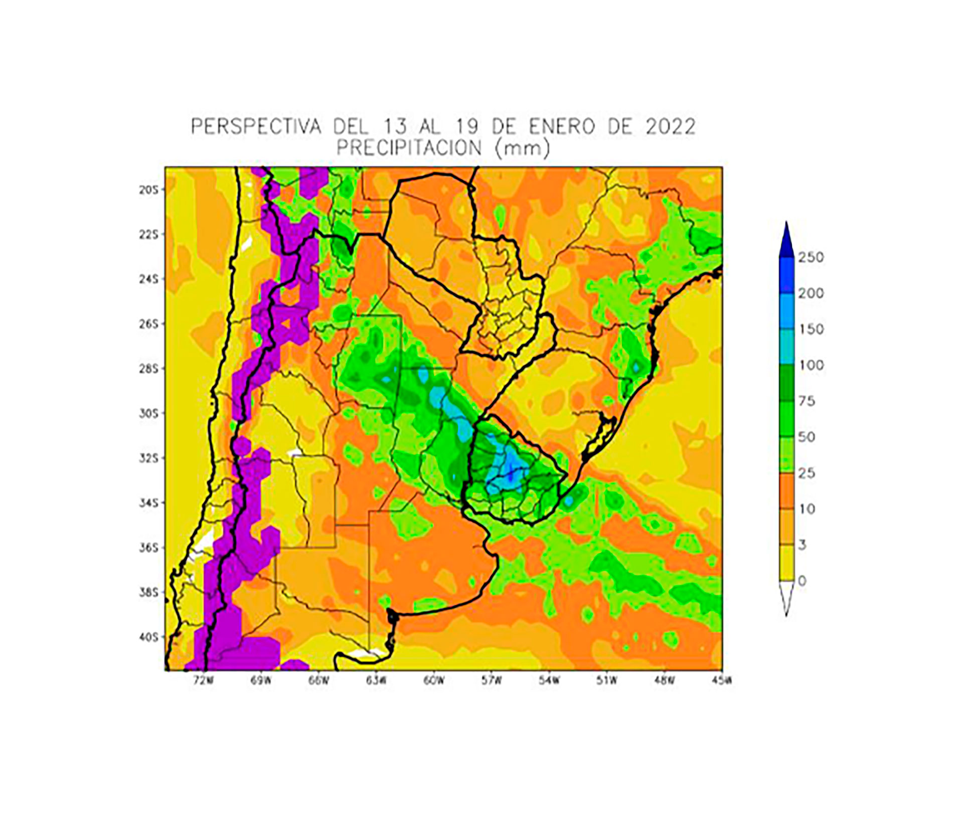 Detalle de las próximas lluvias. (Bolsa de Cereales de Buenos Aires)