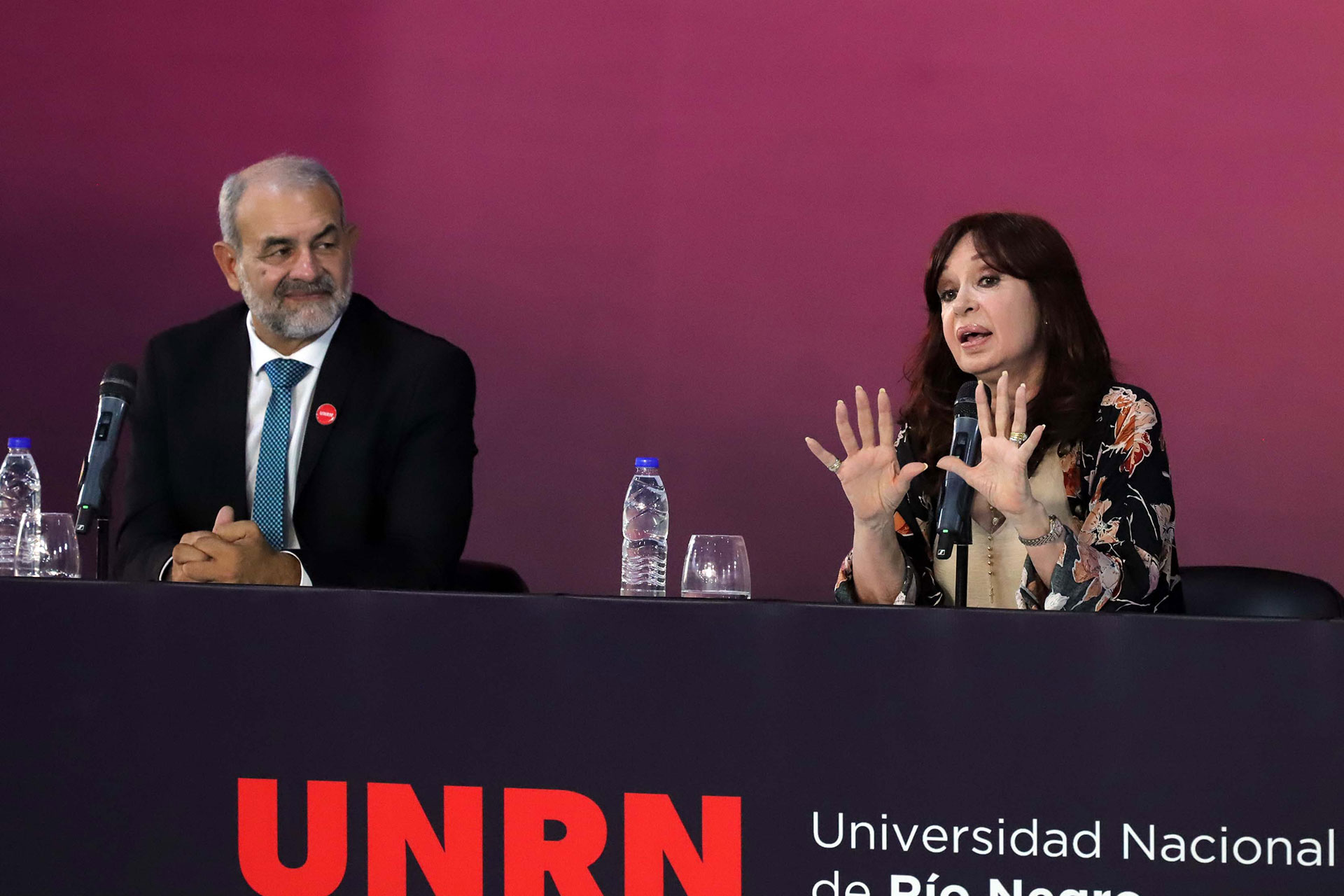 Cristina Kirchner, al hablar en la sede de la Universidad de Río Negro. Puso el foco en la economía