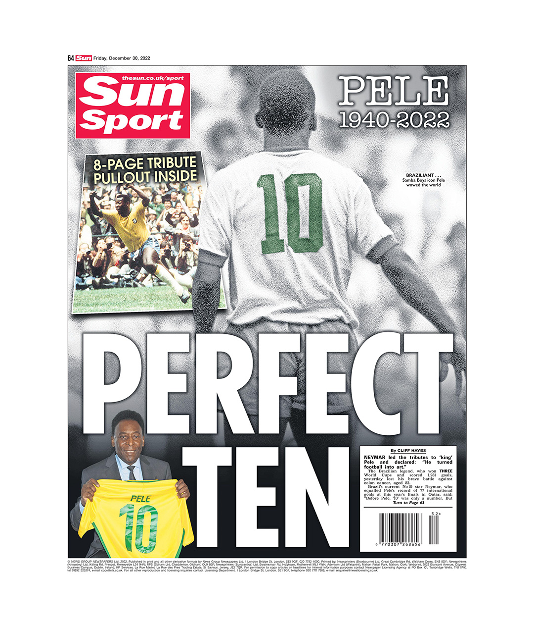 "Diez perfecto", el título de The Sun tras el fallecimiento de Pelé
