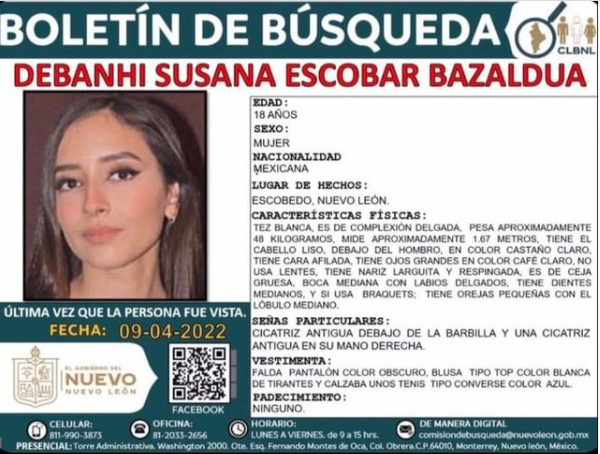 Boletín de búsqueda de Debanhi Escobar. Foto: Gobierno de Nuevo León