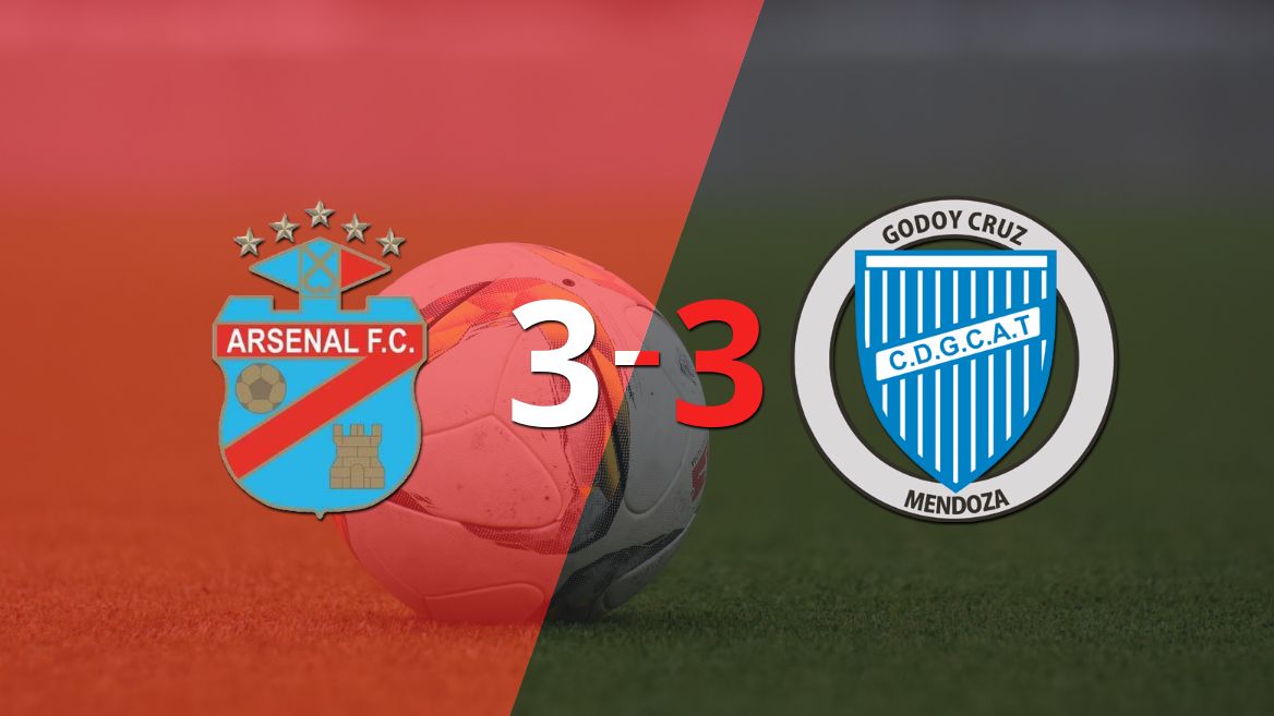 Arsenal y Godoy Cruz igualaron un encuentro lleno de goles en el Viaducto