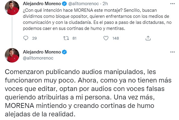 Alejandro Moreno aseguró que las grabaciones que circuló la gobernadora Layda Sansores son falsas, pues ni siquiera se trata de voz
