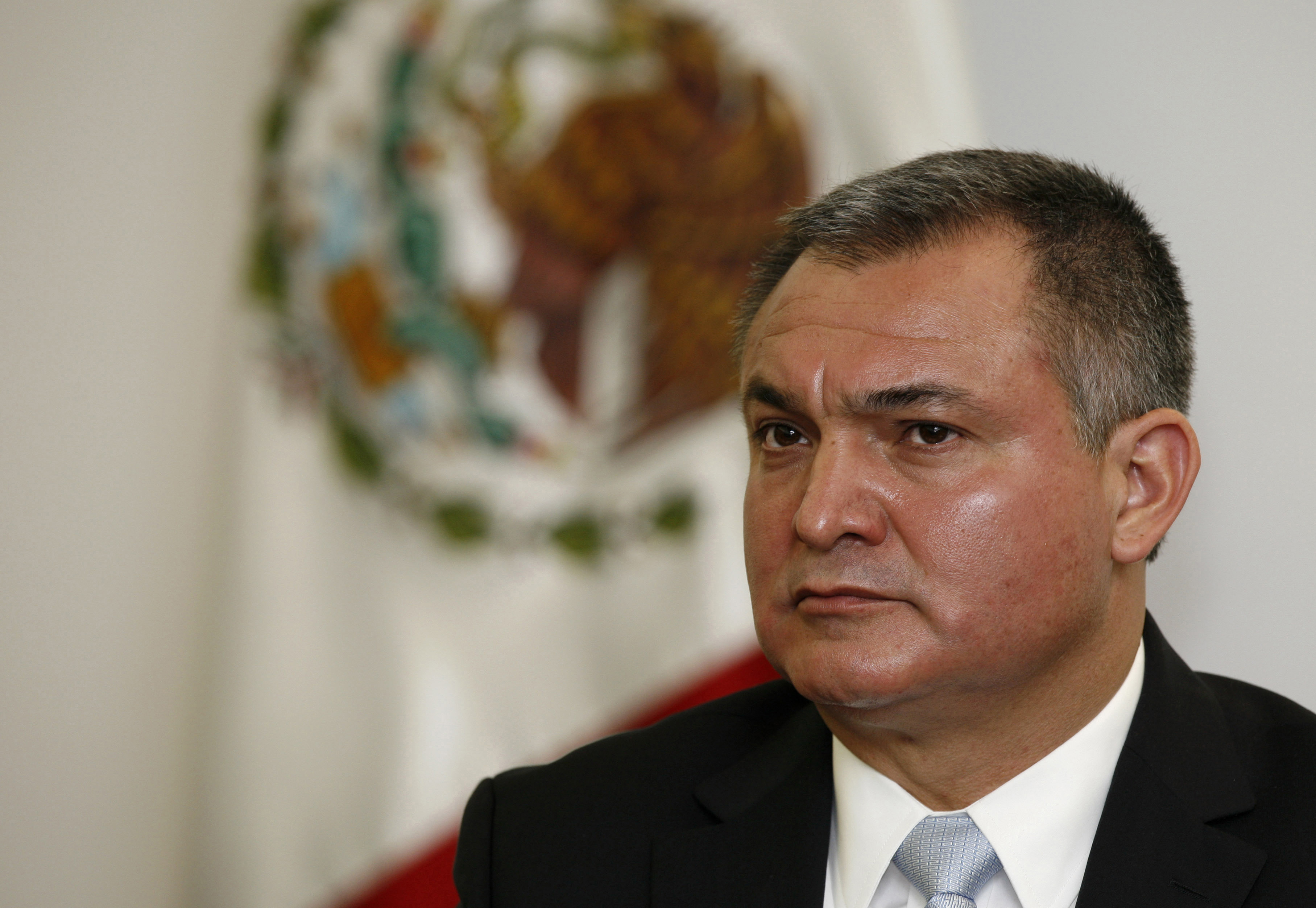 File photo of Mexico's Secretary of Public Security, Genaro García Luna, at a press conference on the sidelines of the American Police Community meeting in Mexico City on October 8, 2010. (AP Photo/Marco Ugarte, File)