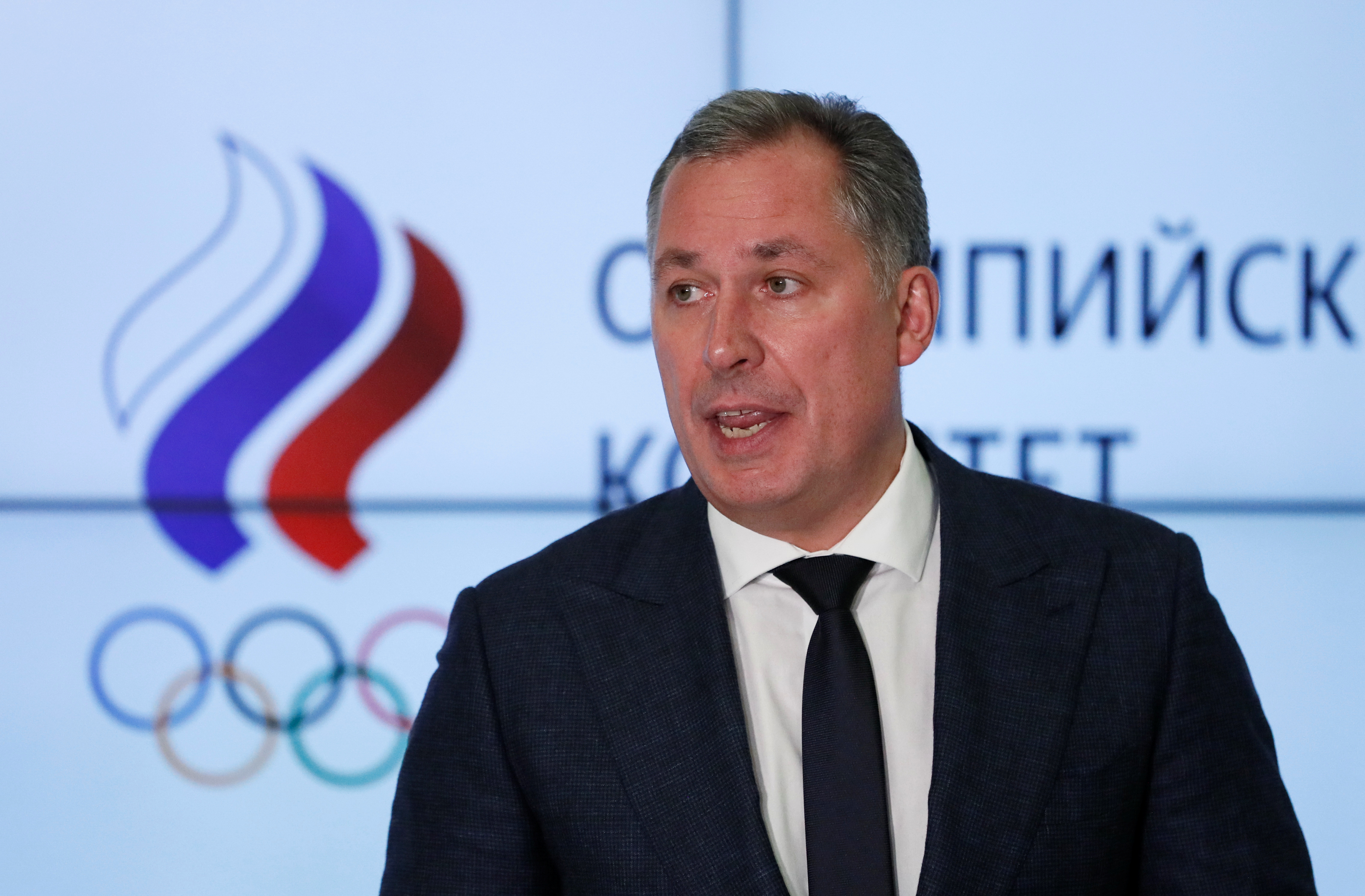 President of the Olympic Committee of Russia Stanislav Pozdnyakov speaks during a news conference in Moscow, Russia December 9, 2019. REUTERS/Shamil Zhumatov