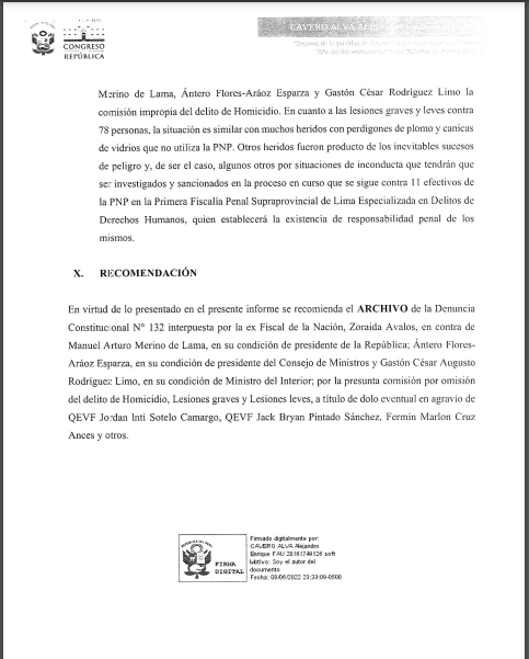 Informe final homicidio Inti Sotelo y Bryan Pintado|Fuente: Comision de acusaciones constitucionales