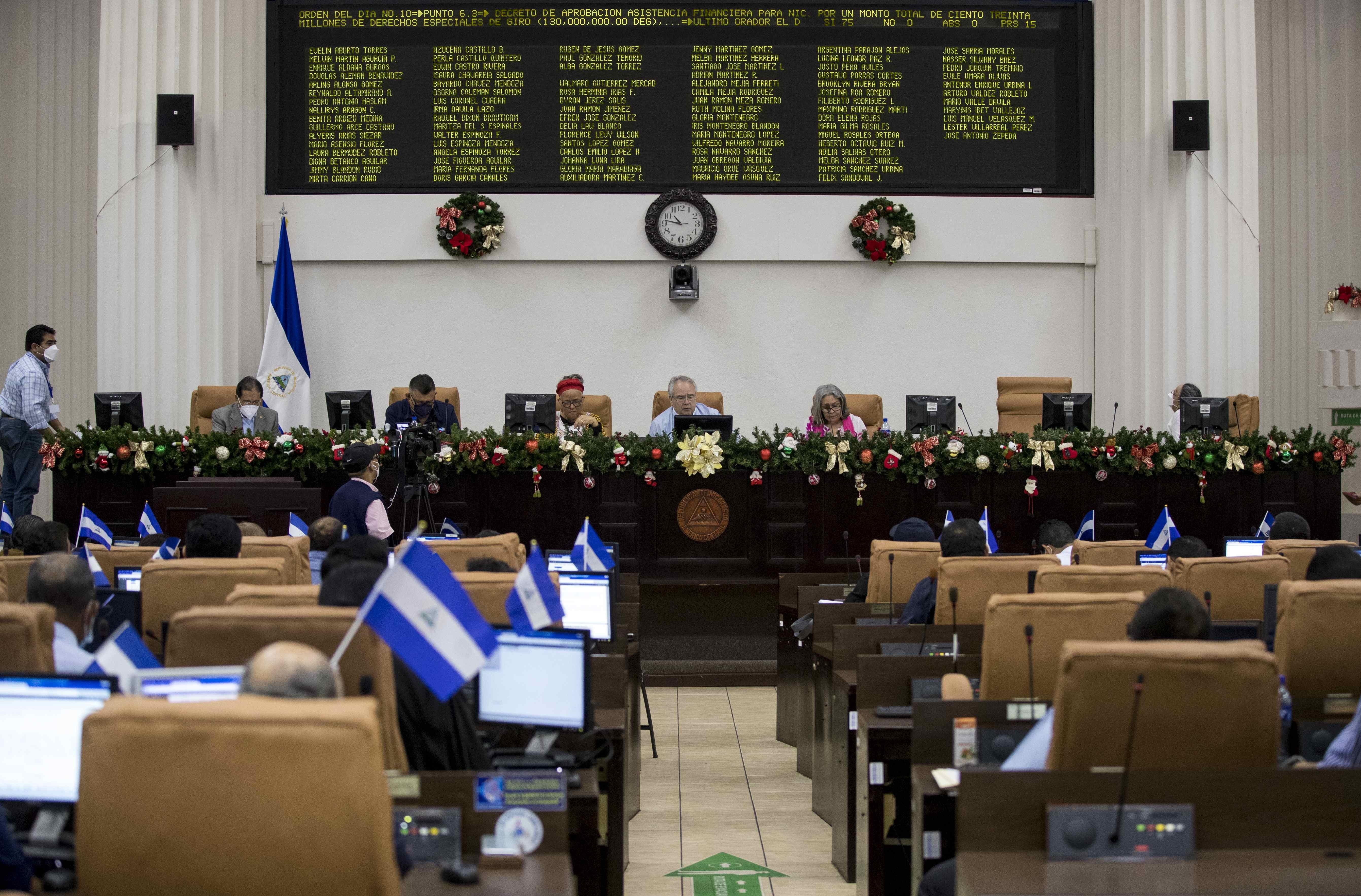 Foto del Parlamento de Nicaragua durante la votación que impedirá a la oposición al régimen de Ortega participar en las elecciones de 2021 EFE/Jorge Torres