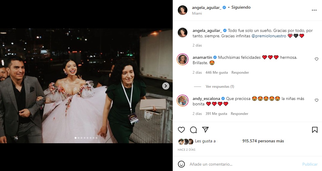 La cantante agradeció los reconocimientos con este mensaje que publicó en su red social junto a una serie de fotografías (Captura: @angela_aguilar_/Instagram)