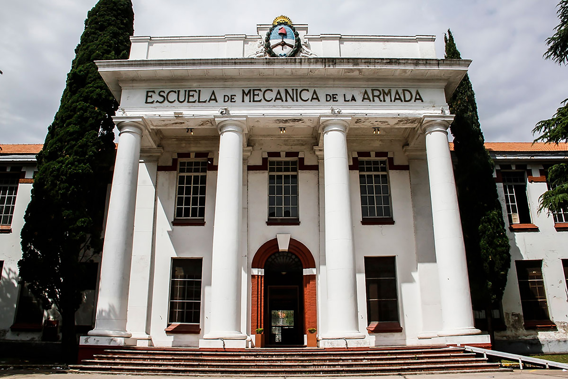 The façade of the former Navy School of Mechanics, where a clandestine detention, torture and extermination center operated during the last dictatorship