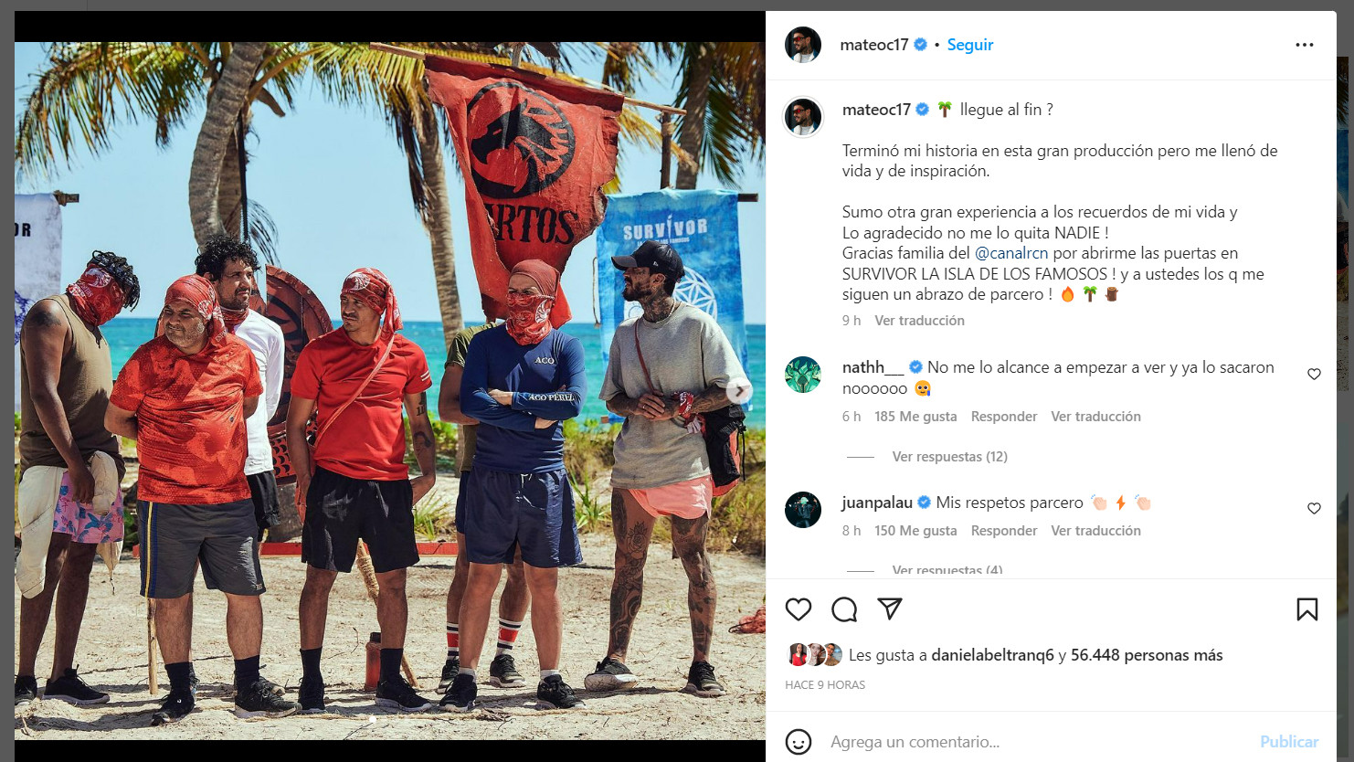 This is how he announced his departure from "the island of celebrities" Mateo Carvajal in his social networks