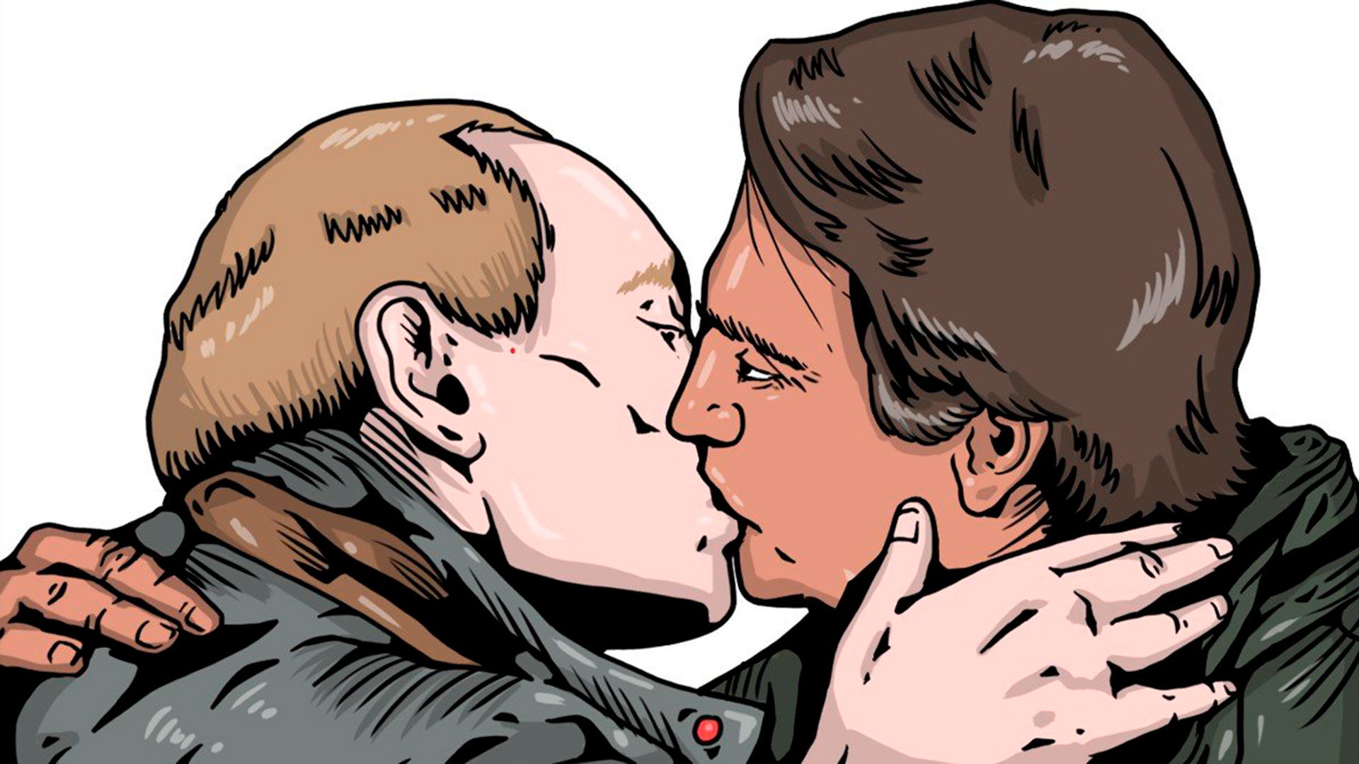 El beso entre Vladimir Putin y Jair Bolsonaro, como la mítica caricatura entre los dos líderes comunistas Leonid Brezhnev y Erick Honecker