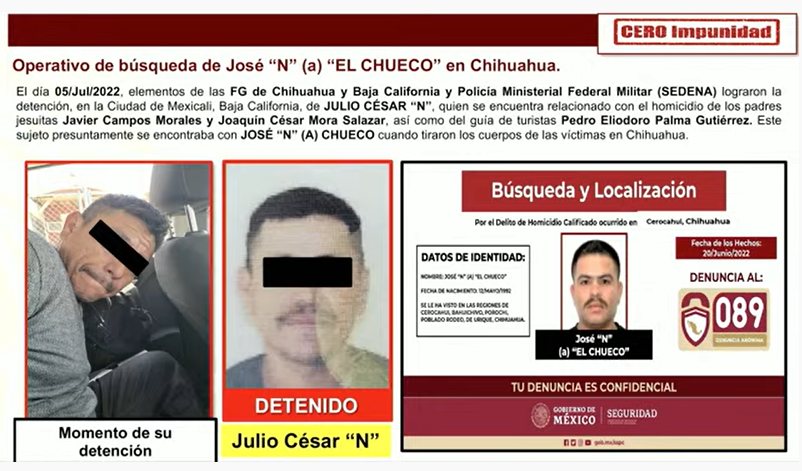 Detuvieron a Julio César “N”, relacionado con los homicidios de dos sacerdotes jesuitas y un guía de turistas en Chihuahua