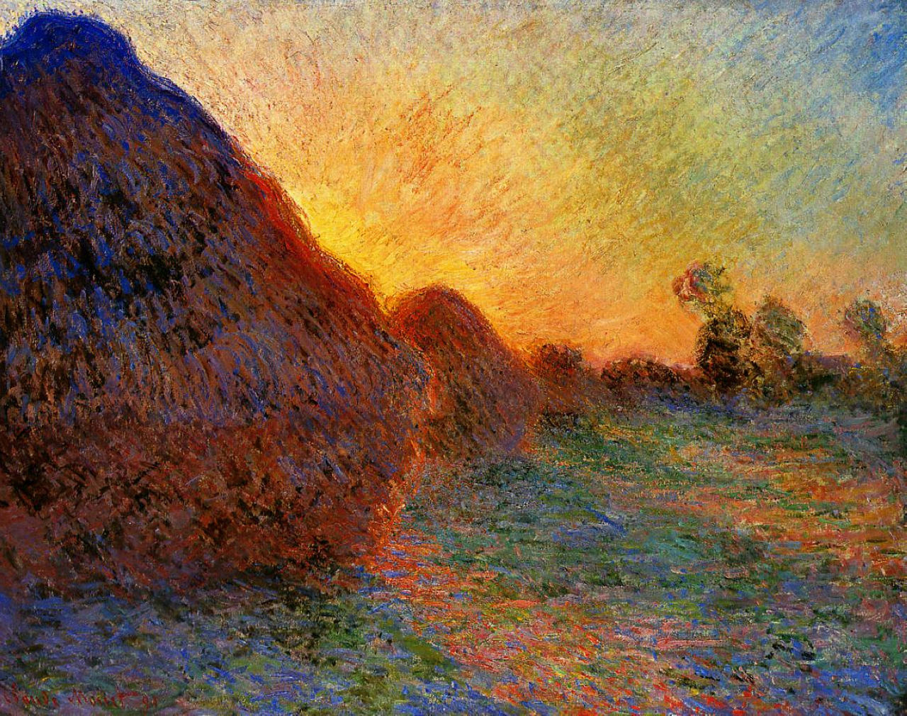 La obra "Les Meules" (Los Almiares) de Claude Monet. El cuadro pasó a la colección Hasso Plattner del Museo Barberini en 2019 tras ser adquirido por 110,7 millones de dólares en una subasta de Sotheby's. (Wikipedia)