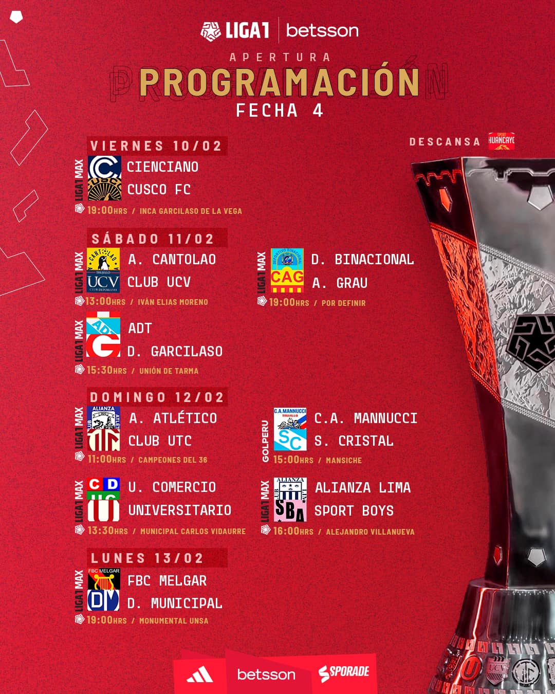 Programación de la jornada 4 del Torneo Apertura. (Liga 1)