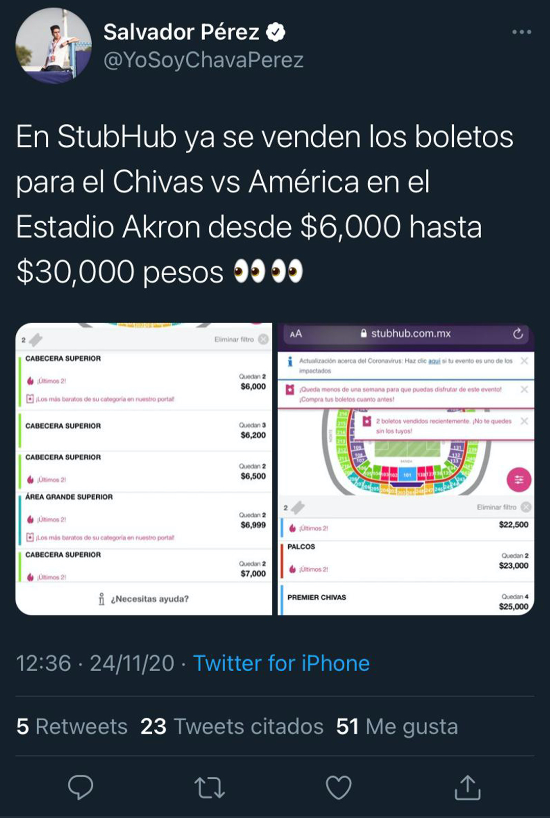 Chivas pondrá a la venta sus boletos a partir de las 18:00 horas del martes  (Foto: Twitter@YoSoyChavaPerez)