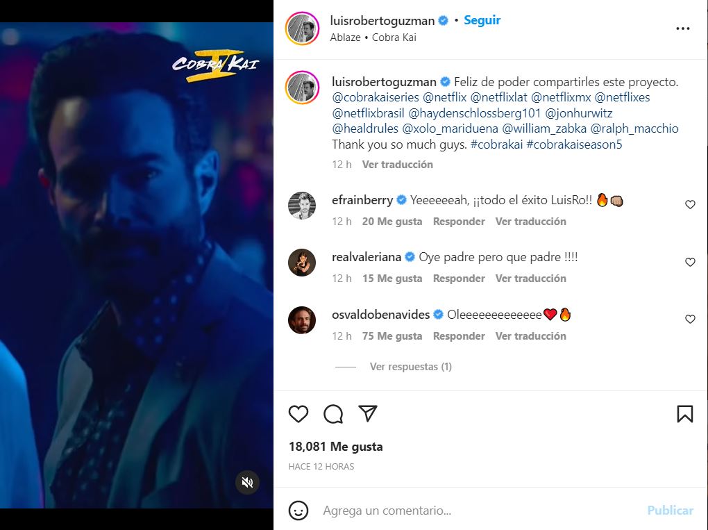 Luis Roberto Guzmán celebró su participación en Cobra Cai de Netflix (Foto: Instagram/@luisrobertoguzman)
