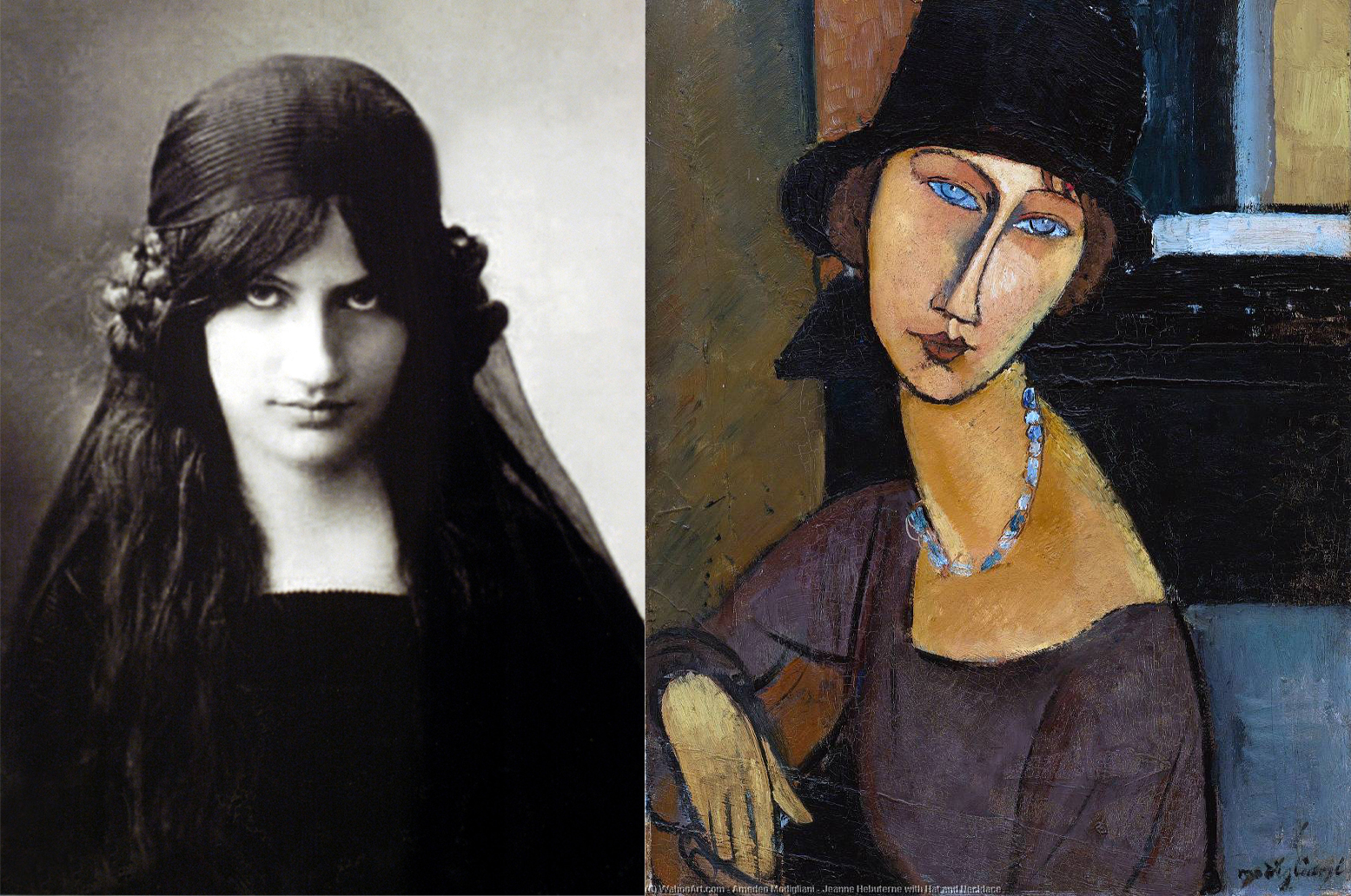 Jeanne Hébuterne y uno de los retratos de ella de Modigliani
