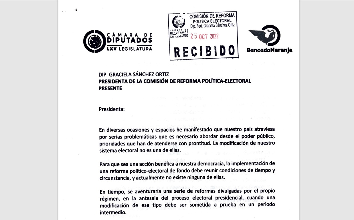 Movimiento Ciudadano no acompañará las mesas de trabajo de la reforma electoral (Foto: Cortesía / MC)