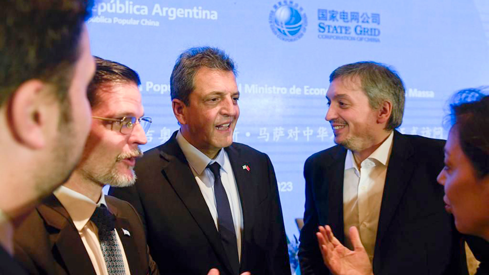 Sergio Massa, Mximo Kirchner y Sabino Vaca Narvaja, embajador argentino en China