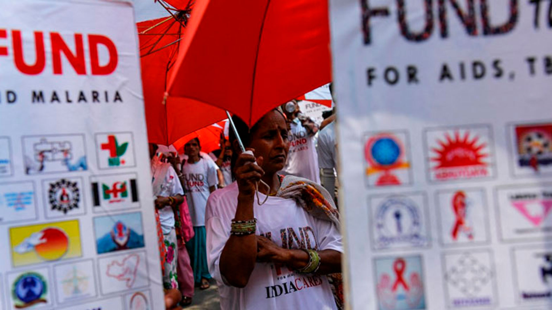 Una manifestación en Nueva Delhi, el 10 de mayo de 2016 para instar a China, Alemania y Japón a intensificar sus contribuciones al Fondo Mundial. (Imagen: CHANDAN KHANNA / AFP)
