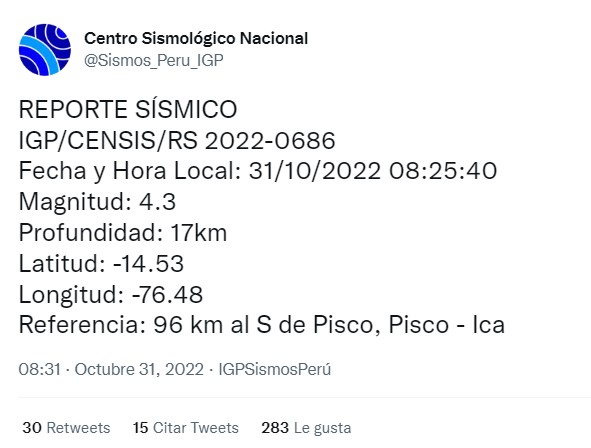 Nuevo sismo en Pisco alertó a la población esta mañana.