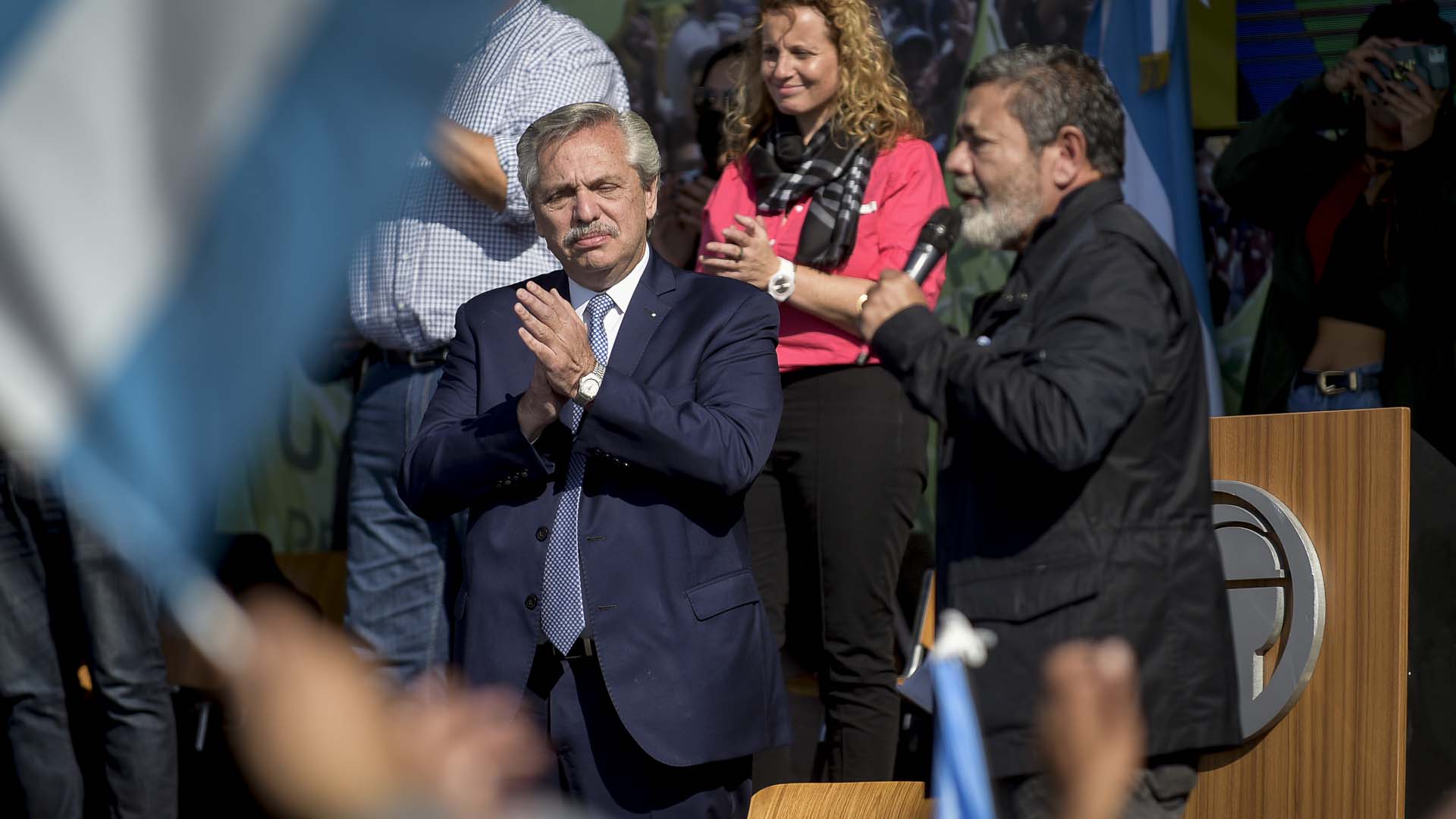 El presidente Alberto Fernández, el pasado viernes, durante el acto organizado por la UOCRA (Gustavo Gavotti)