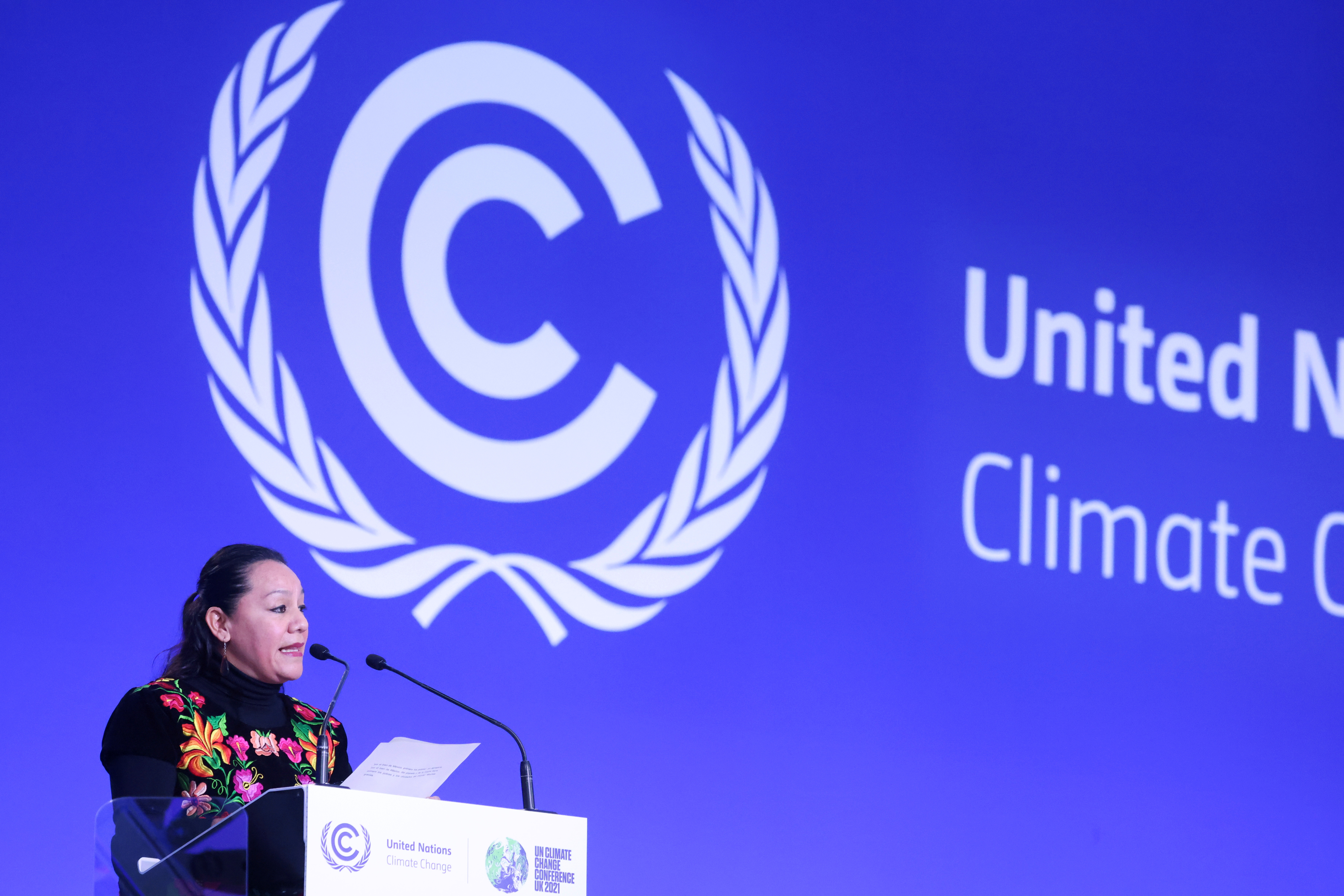 FILE PHOTO: Mexico's Secretary of Environment and Natural Resources, Maria Luisa Albores Gonzalez, speaks during the UN Climate Change Conference (COP26), in Glasgow, Scotland, Britain, November 10, 2021. REUTERS/Yves Herman/File Photo