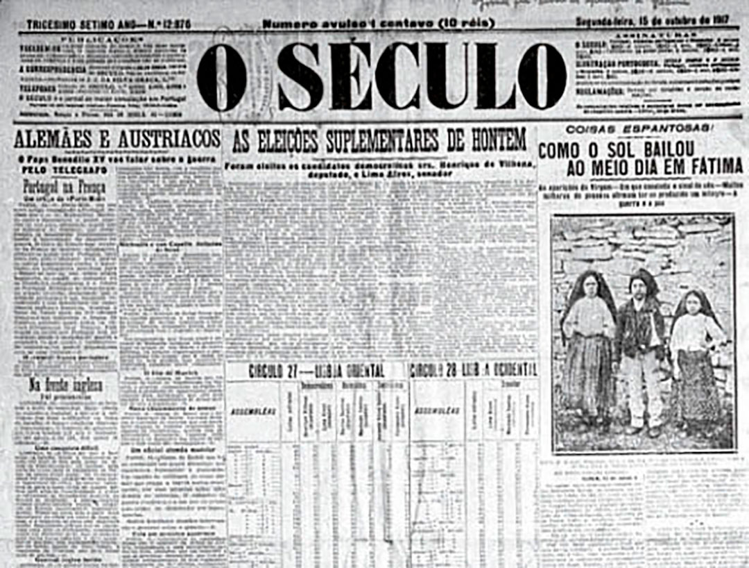 "Cómo el sol bailó al mediodía en Fátima", titulaba el diario O Siglo, sobre el milagro presenciado por una multitud