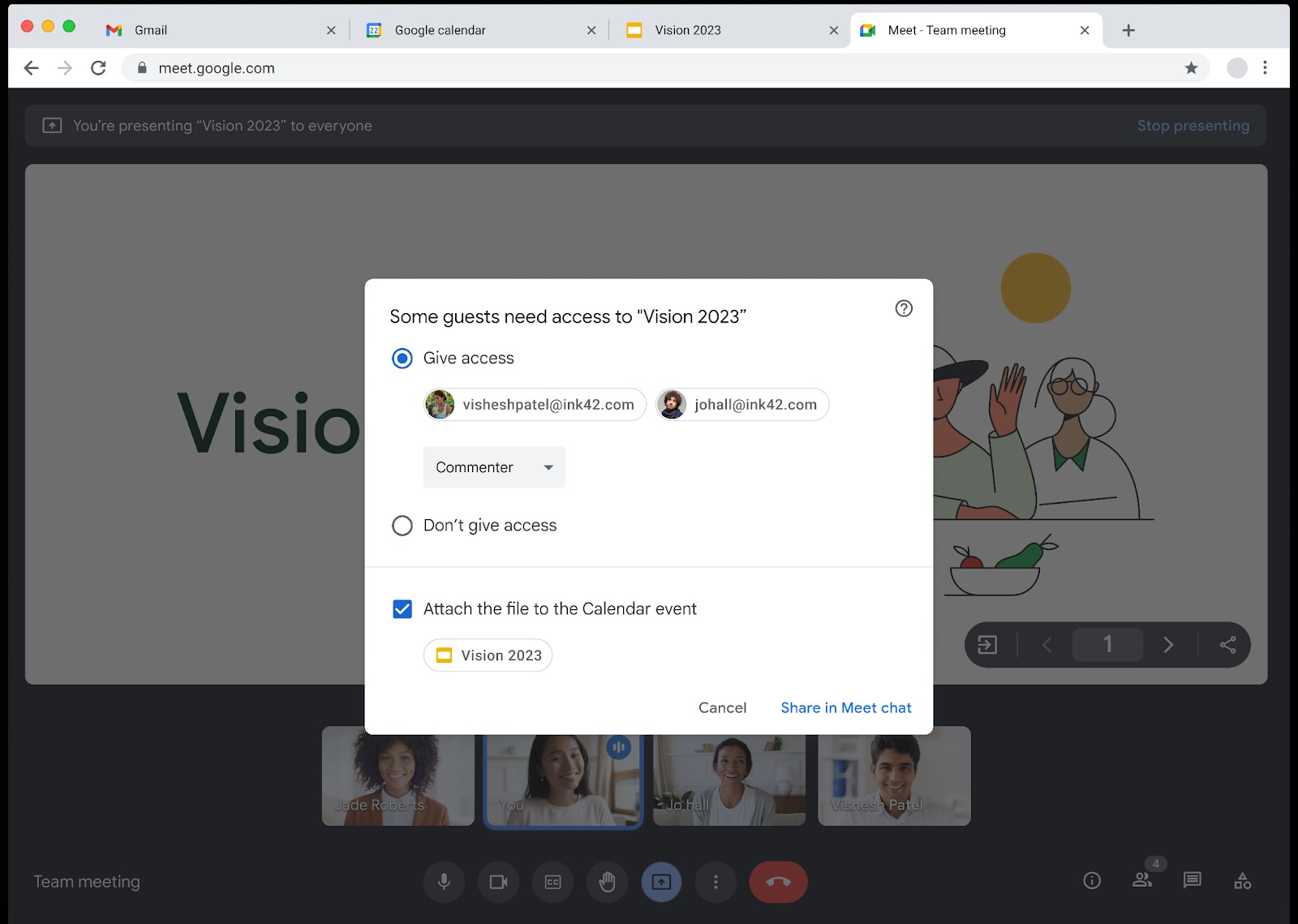 Google Meet permite enviar archivos durante una reunión por medio del chat. (Google)