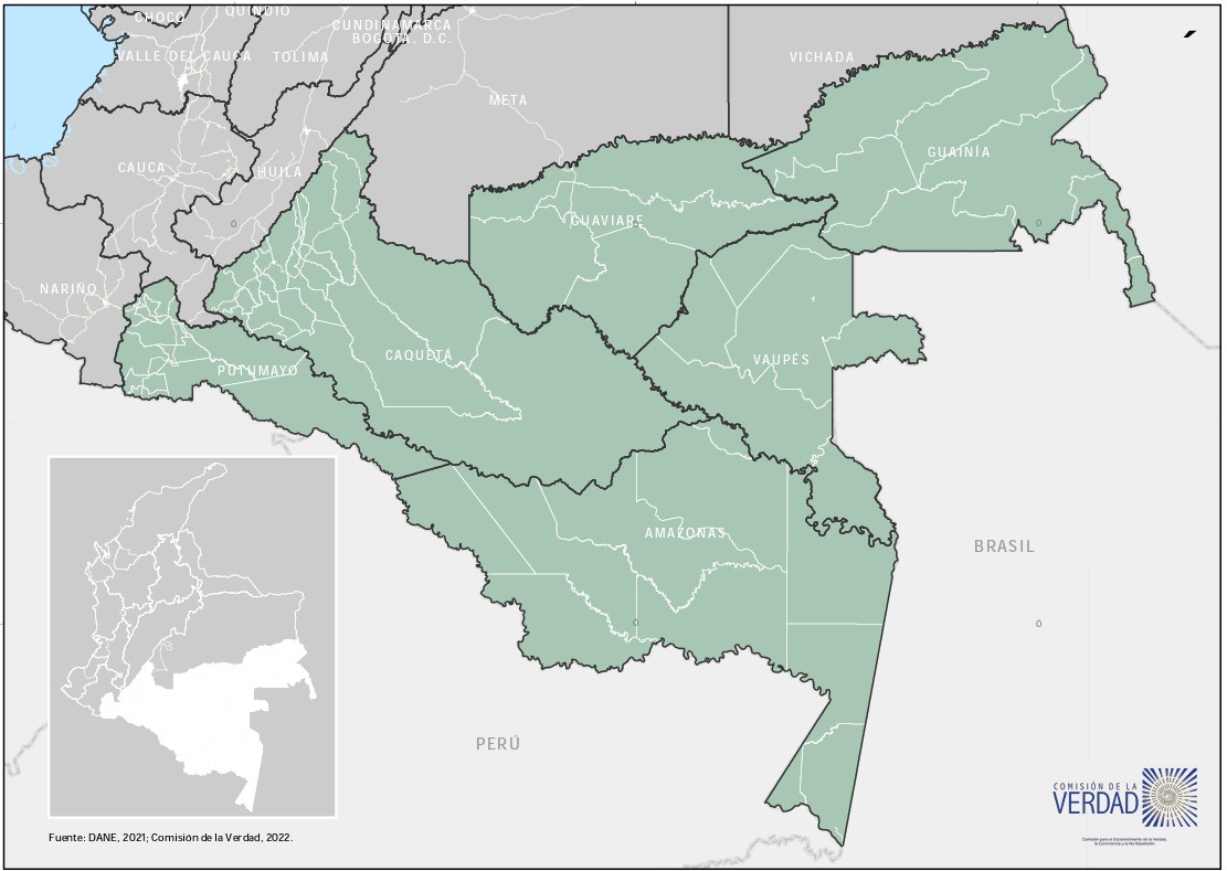Mapa de la región de la Amazonía por la Comisión de Esclarecimiento de la Verdad