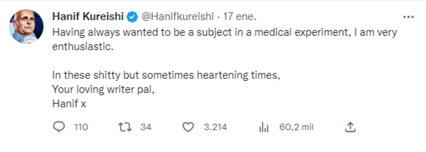 Hanif Kureishi vía Twitter.