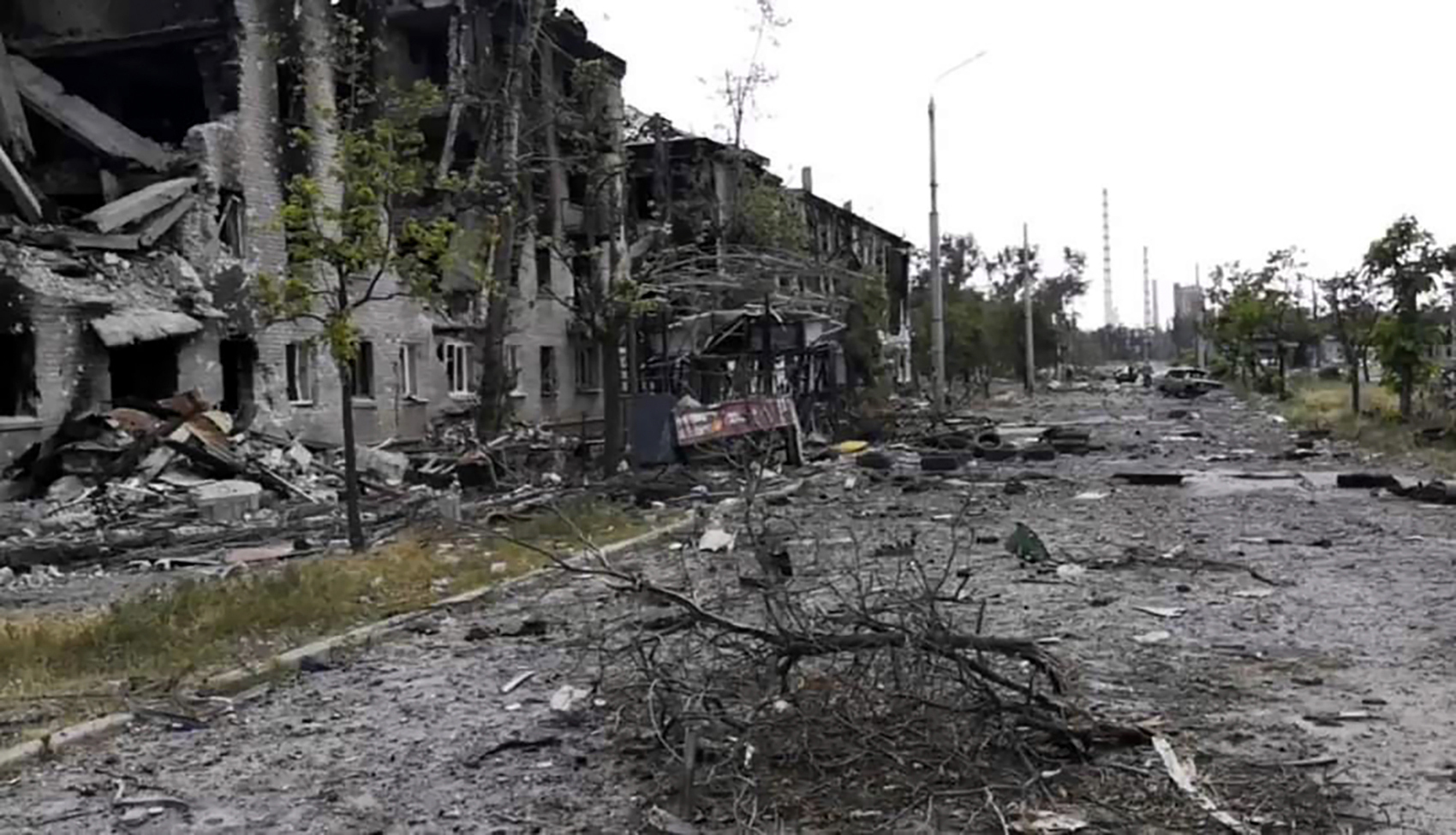 Edificios dañados en Lysychansk, el domingo 3 de julio en la región de Luhansk
