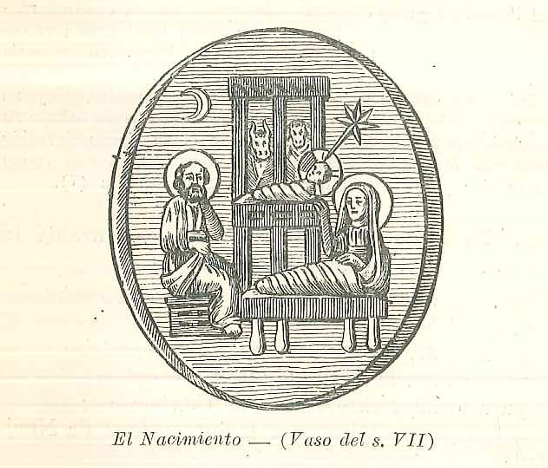 Una representación "naive" de la escena del nacimiento, en la iconografía de un vaso del siglo VII (P. Andrés Azcárate, "La flor de la Liturgia")
