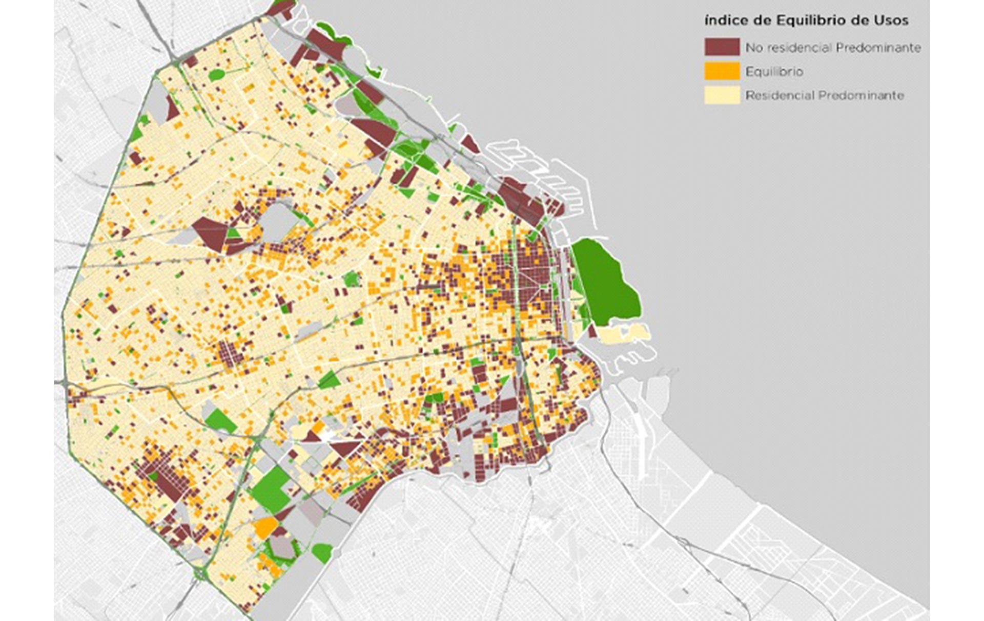 Mapa de espacios residenciales y no residenciales en la ciudad de Buenos Aires 