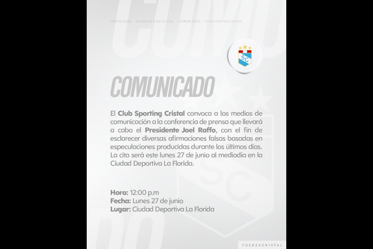 Joel Raffo, presidente de Sporting Cristal, dará una conferencia de prensa este lunes 27 de junio. (Foto: Sporting Cristal)