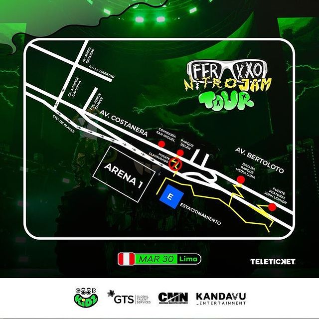 Rutas de acceso para el concierto de Ferxxo. instagram.