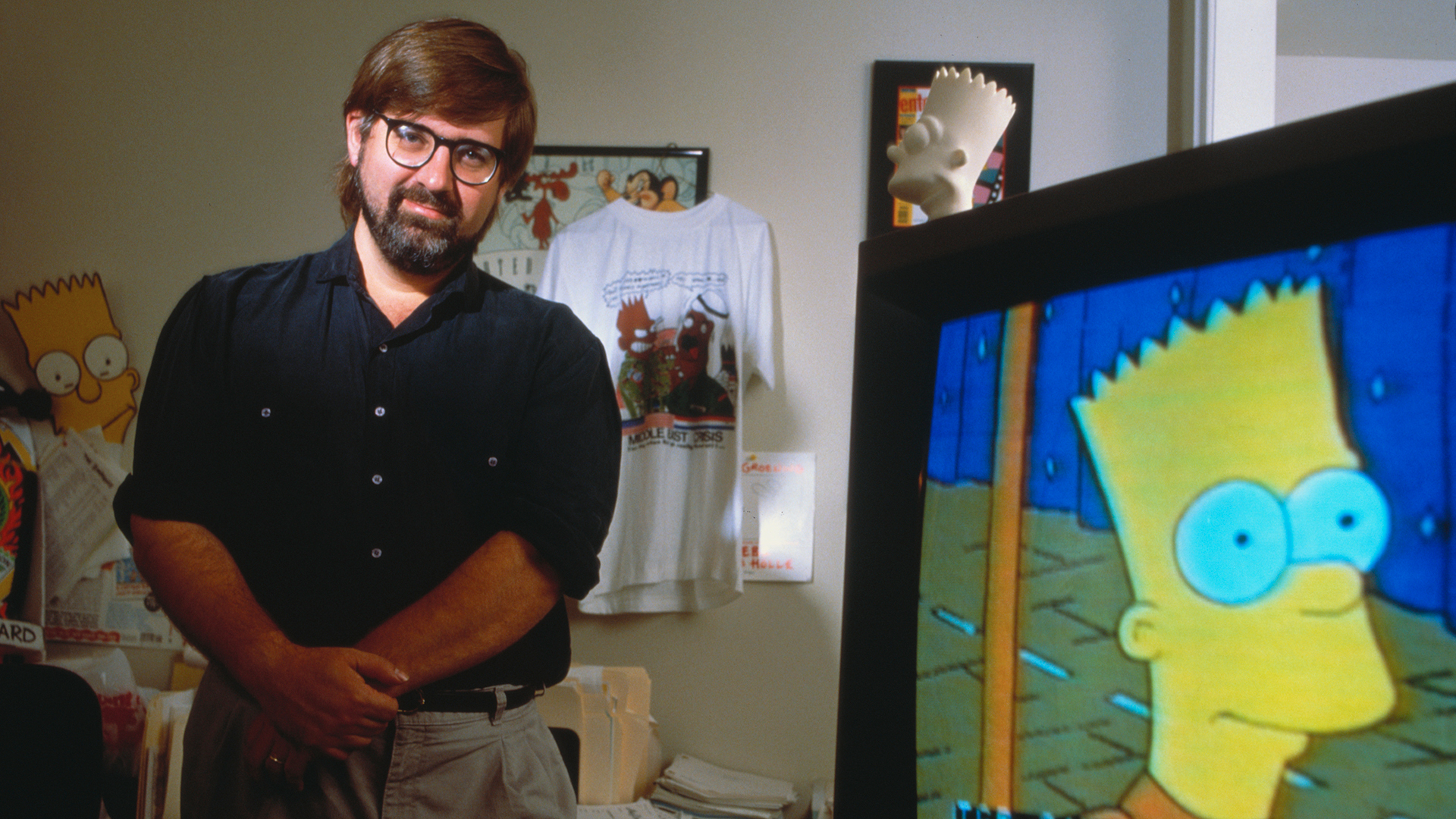 Matt Groening, entendió desde el principio que el secreto estaba en los guiones. No importa cómo está dibujada, repetía. Al revés que las otras animaciones, la atención estaba en el guión. (Photo by Gary Moss/Corbis via Getty Images)